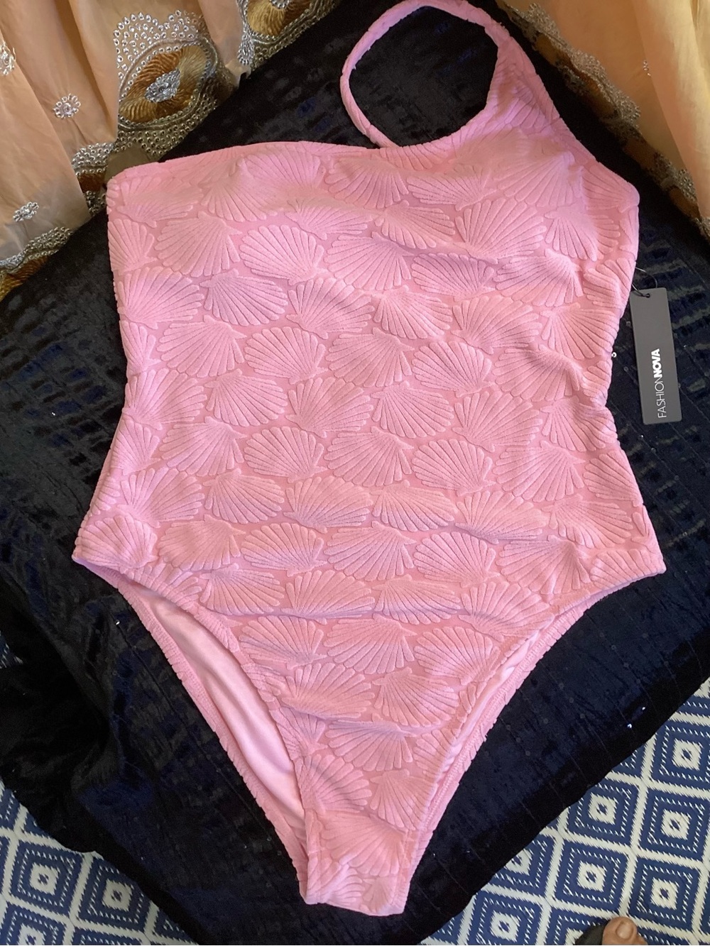 Fashion Nova Danielle Light Pink Textured Terry Cloth Swimsuit 2X